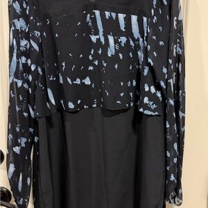 Black and Blue Patterned Long Sleeve Dress